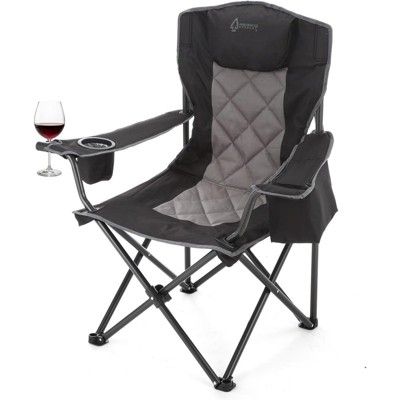 Arrowhead Outdoor Portable Folding Camping Quad Chair w/ 6-Can Cooler, Heavy-Duty Carrying Bag, Supports up to 450lbs (Charcoal Black)