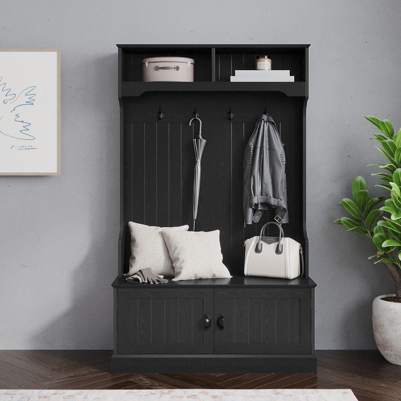 Emma and Oliver Hallway Tree with Storage Bench, Coat Hooks, and Upper Storage Compartments, 2 of 15