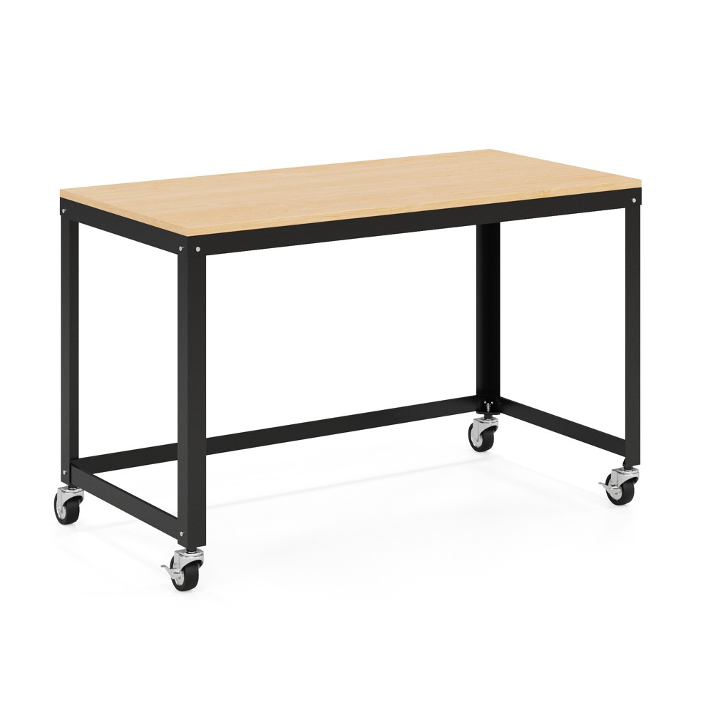 Photos - Office Desk 48" Wide Mobile Metal Desk for Home Office with Maple Top Black - Space So