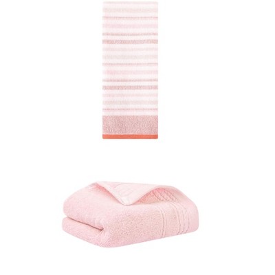 REGALWOVEN Striped Pattern Quick Drying Hand Towels for Bathroom 14" x 30"/13" x 27" 2 Pcs