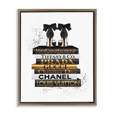 Stupell Industries Black Gold White Glam Bookstack, 17" x 21"