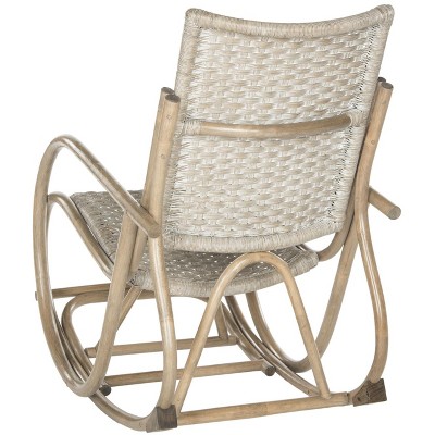 Antique Gray Rattan and Hardwood Rocking Arm Chair