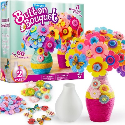 Joyfy Button Flower Craft with 2 Vases, DIY Flower Bouquet Art and Crafts, DIY Art Kit Ideal Birthday Christmas Gift for Girls Age 6+