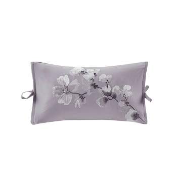 N Natori Embroidered Cotton Percale Oblong Decorative Pillow 12x20
