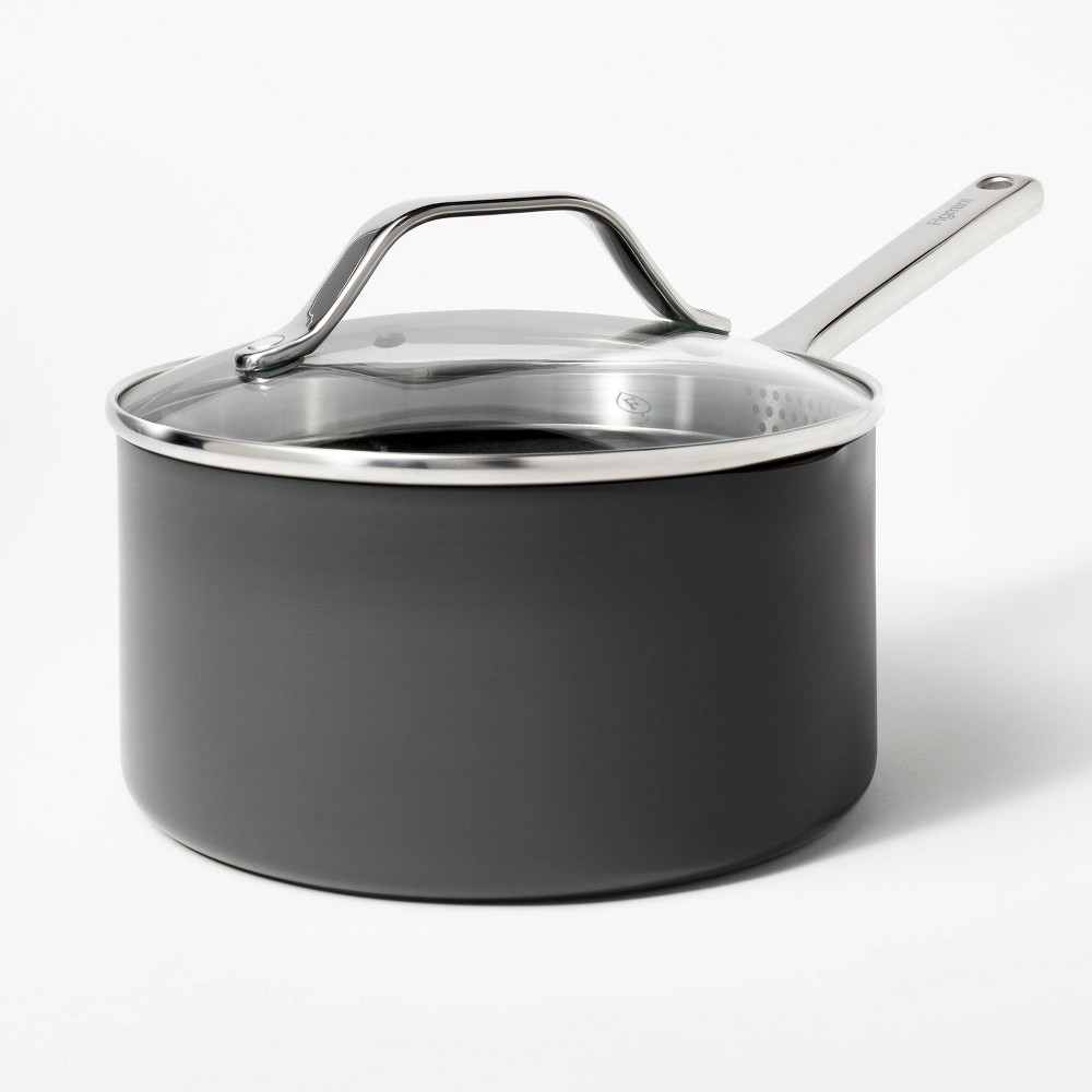 Photos - Pan 3qt Nonstick Hard Anodized Aluminum Sauce  with Lid Dark Gray - Figmint