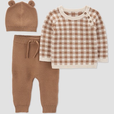 Image of Carter's Just One You® Baby Boys' Checkered Top & Bottom Set - Cream/Brown Newborn