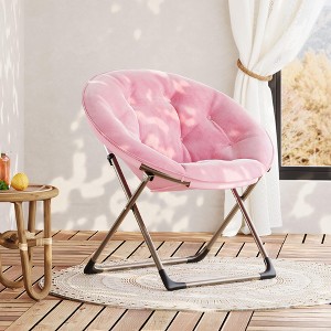 Folding Saucer Chair for Adults, Comfortable Living Room Lounge Chair with Soft Faux Fur Cushion - 1 of 4