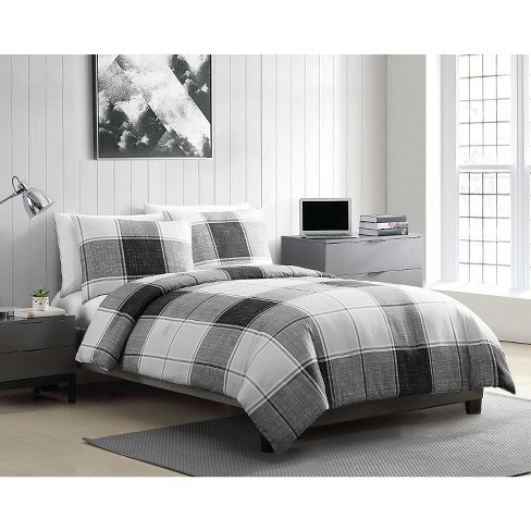 Vcny Home Brent Plaid Duvet Cover Set Grey 2 Piece Twin Xl Target