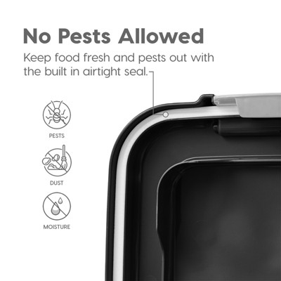 Black Plastic Airtight Pet Food Storage Container Combo with Scoop and Wheels
