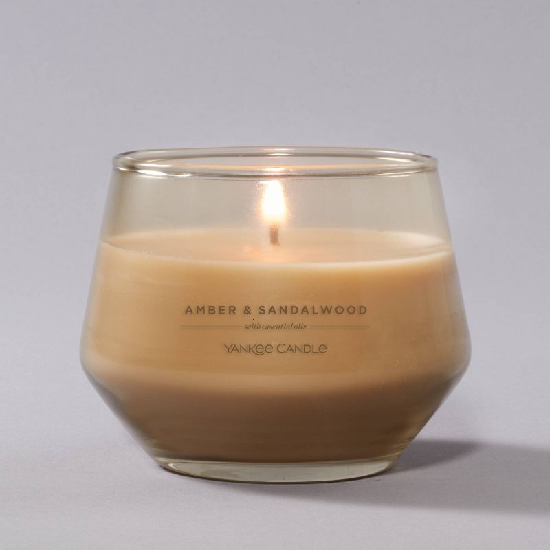 10oz Studio Glass Amber &#38; Sandalwood Candle Beige - Yankee Candle, 3 of 8