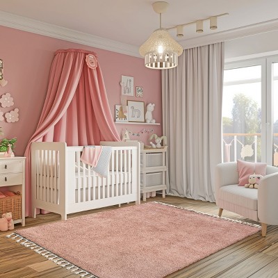 Plush Pink Braided Tassel Shag Rug 4' x 6' - Easy Care Synthetic