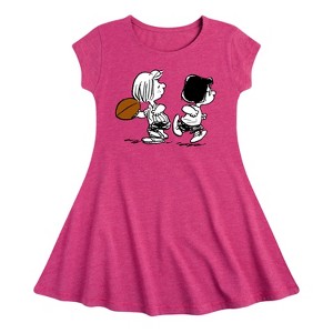 Girls' - Peanuts - Marcie Patty Football Fit & Flair Cap Sleeve Dress - 1 of 3