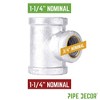 Pipe Decor 1 1/4 in. x 1 1/4 in. x 3/4 in. Galvanized Iron Reducing Tee - 2 of 4