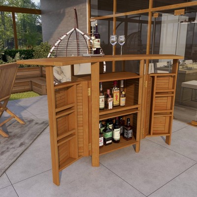 Teak Wood Indoor Outdoor Folding Bar Table with Expandable Sides