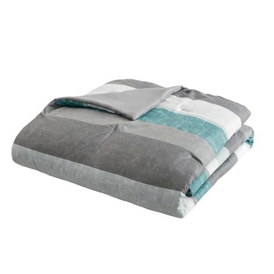 Aqua and Grey Reversible Microfiber Full Bedding Set
