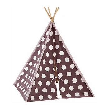 Modern Home Children's Canvas Play Tent Set with Travel Case - Brown/White Polka Dot