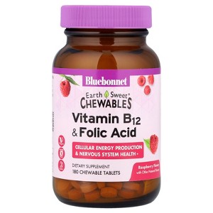 Bluebonnet Nutrition EarthSweet® Chewables, Vitamin B-12 & Folic Acid, Raspberry, 180 Chewable Tablets - 1 of 4