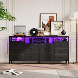 63" Long TV Stand Dresser with 10 Fabric Drawers, Safety Power Outlet & LED Lights, Sturdy Storage Unit for 75 Inch TV - 1 of 4