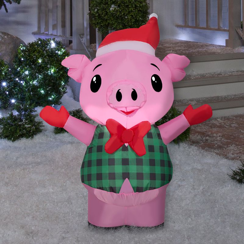 Gemmy Christmas Inflatable Pig in Vest , 3.5 ft Tall, Multi, 2 of 5