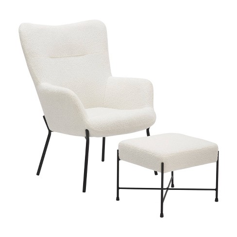 White lounge discount chair with ottoman