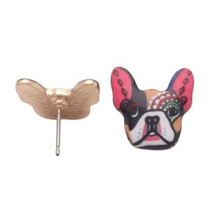 French Bulldog Boston Terrier Stud Earrings Enamel Colorful From the Ginger Lyne Collection - 1 of 4