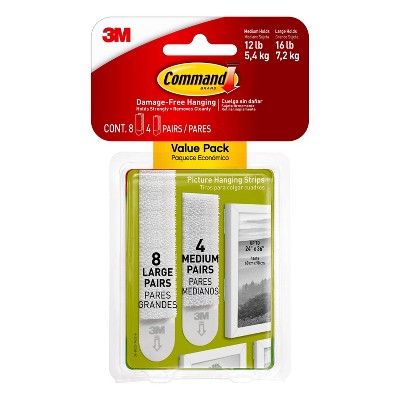 Command 4 Sets of Medium/8 Sets of Large And Medium Sized Picture Hanging Strips White
