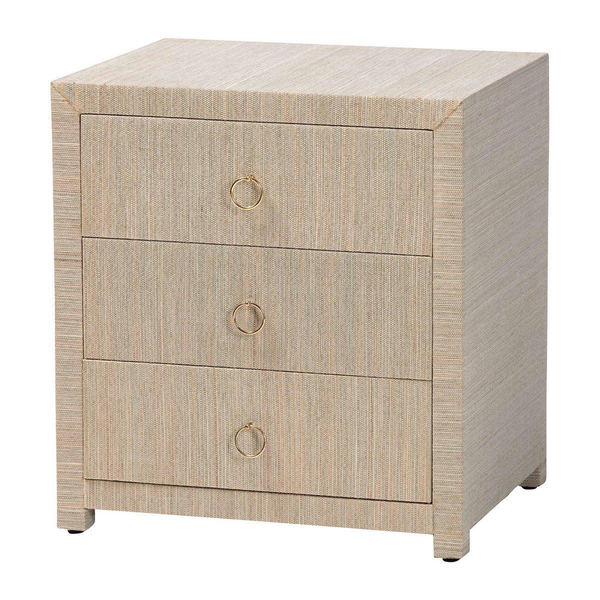 bali & pari Quinn Woven Grasscloth 3 Drawer Nightstand Natural/Gold - thumbnail 6