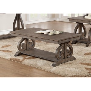 Classic Traditional Cocktail Table with Bottom Shelf Dark Oak Finish Scrolled Base Support 1pc Wooden Furniture Living Room Coffee Table - 1 of 1