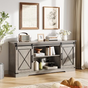 Living Room Farmhouse TV Stand for TVs Up to 65", Rustic Entertainment Center w/Sliding Barn Doors, Storage Cabinets & Adjustable Shelf, Media Console - 1 of 4