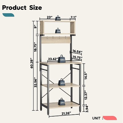 Light Oak Adjustable 5-Tier Kitchen Rack with Hooks
