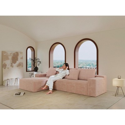104" Cloud Corduroy Upholstered Modular L-Shaped Sectional Sofa with Chaise, Deep Seats, No Assembly