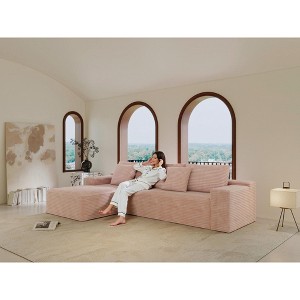 104" Cloud Corduroy Upholstered Modular L-Shaped Sectional Sofa with Chaise, Deep Seats, No Assembly - 1 of 4