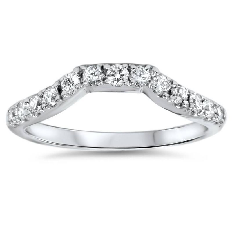 Pompeii3 14K White Gold 3/8ct Diamond Wedding Anniversary Curved Guard Ring, 1 of 6