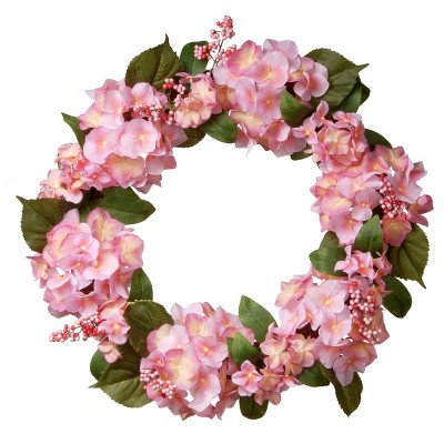 24" Artificial Pink Hydrangea Wreath - National Tree Company