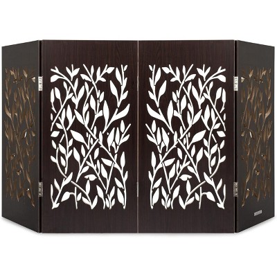 Walnut Vines Carved Wood Freestanding Pet Gate