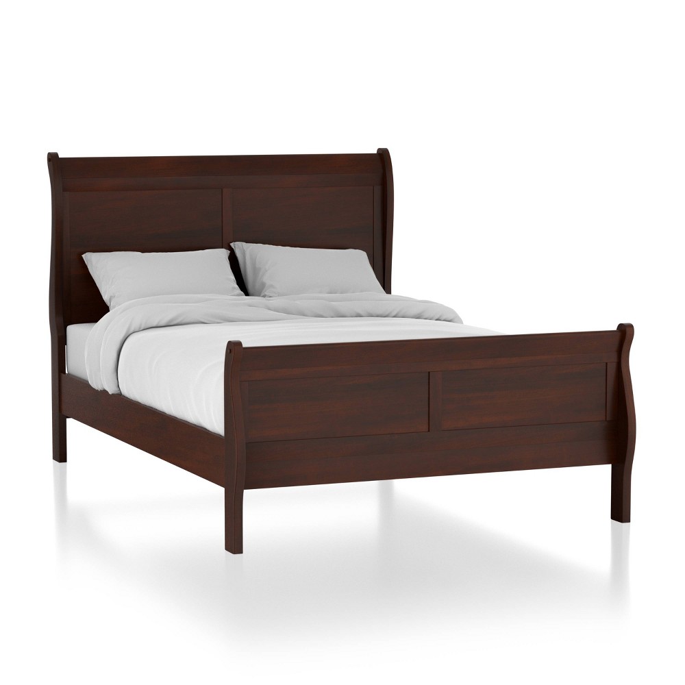 Queen Sliver Sleigh Panel Bed Cherry - HOMES: Inside + Out: Transitional Style, Wood Veneer, Curved Headboard -  86855955