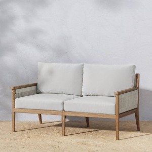 Nathan James Kayden Bohemian Wood Outdoor Patio Loveseat with Removable Cushions Light Brown - 1 of 4