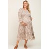 Pinkblush Cream Floral Smocked 3/4 Sleeve Maternity Plus Midi Dress - 2 of 4