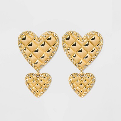 SUGARFIX by BaubleBar Quilted Heart Drop Earrings - Gold