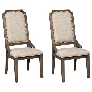 Set of 2 Wyndahl Dining Room Chair Rustic Brown - Signature Design by Ashley: Lodge-Style, Upholstered, Nailhead Trim - 1 of 4