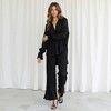 Knit & Lounge Women’s Pleated Collared Button-Down Top with Long Sleeves and Wide-Leg Slit Pants Set - 4 of 4