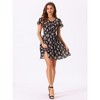Allegra K Women's Floral Printed Flare Short Sleeve Lace-up V Neck A-Line Chiffon Dress - 3 of 4