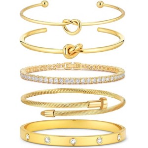 18K Gold Plated Love Bangle Bracelet Stack Cuff Jewelry Set for Women with Gift Box, Elegant Design - 1 of 4