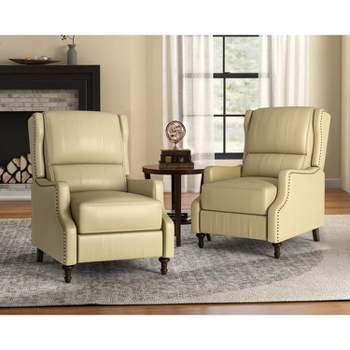 Set of 2 Florens Genuine Leather Recliner with Nailhead Trims and Solid Wood Legs | KARAT HOME-BEIGE