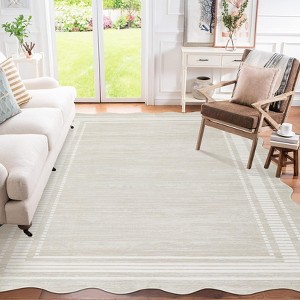 Scalloped Modern Abstract Area Rug Washable Rug for Living Room, Non-Slip Soft Carpet for Bedroom - 1 of 4