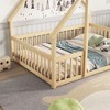 MAYEERTY Full Wood House-shaped Floor Bed with Fence, Guardrails Beige - 3 of 4
