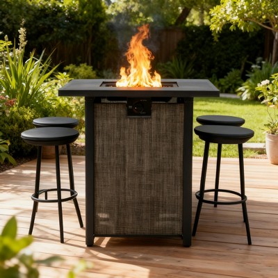 28" Propane Gas Fire Pit Table, 50000 BTU Square Steel Fire Pit for Outside Patio Deck Garden Courtyard -Black