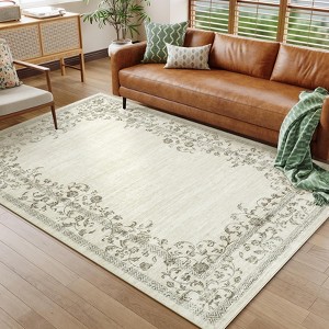 Floral Print Area Rug - Machine Washable Non-Slip Rug for Modern Homes - 1 of 4