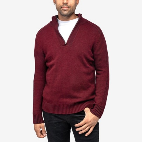 X Ray Men s Quarter zip Pullover Sweaterin Burgundy Marled Size