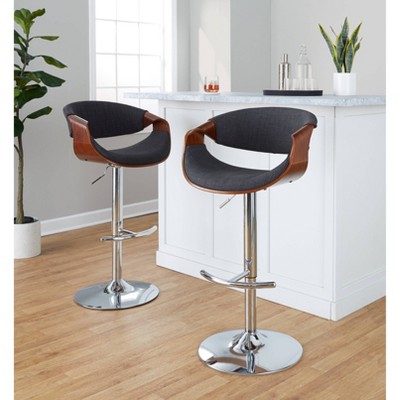 Adjustable Dark Gray Swivel Barstool with Walnut and Chrome